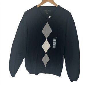 Axist Men's Argyle V-Neck Sweater Black Gray NWT Office Preppy Classic Sz XXL